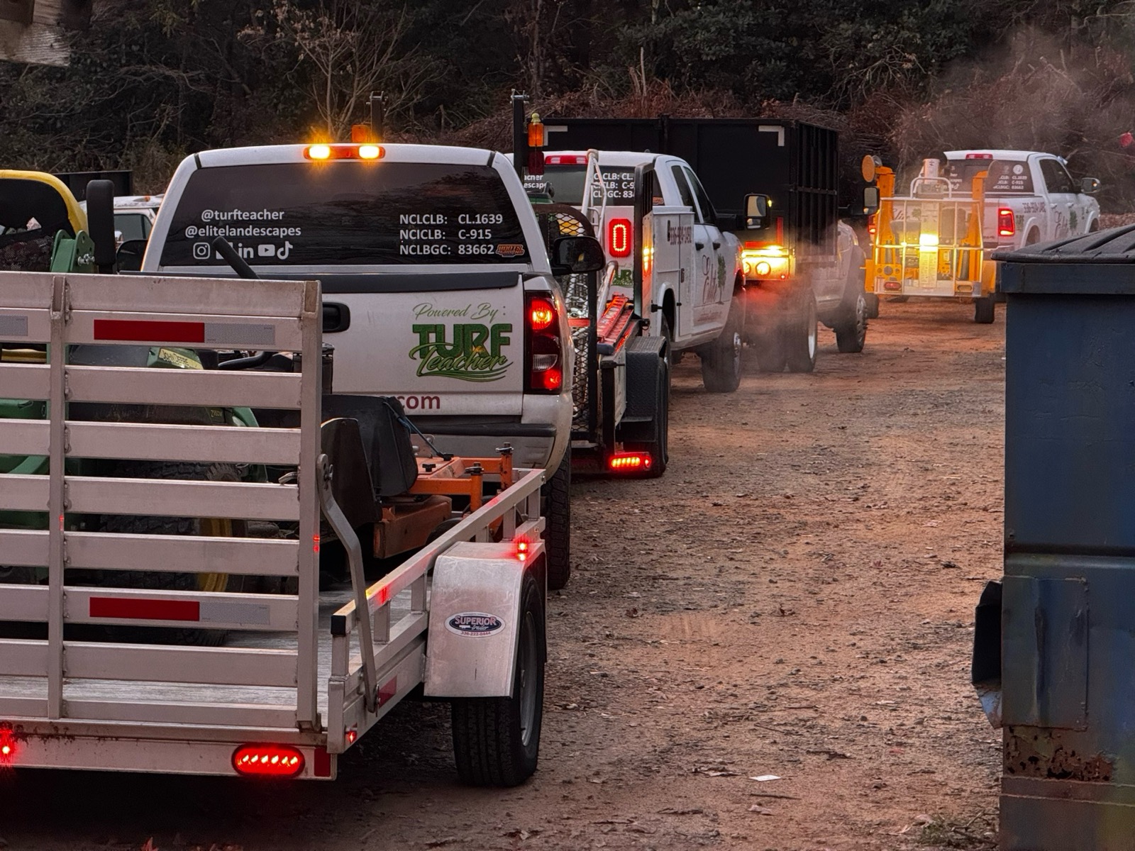 Elite Landscape Contractors and Turf Teacher equipment heading into field operations