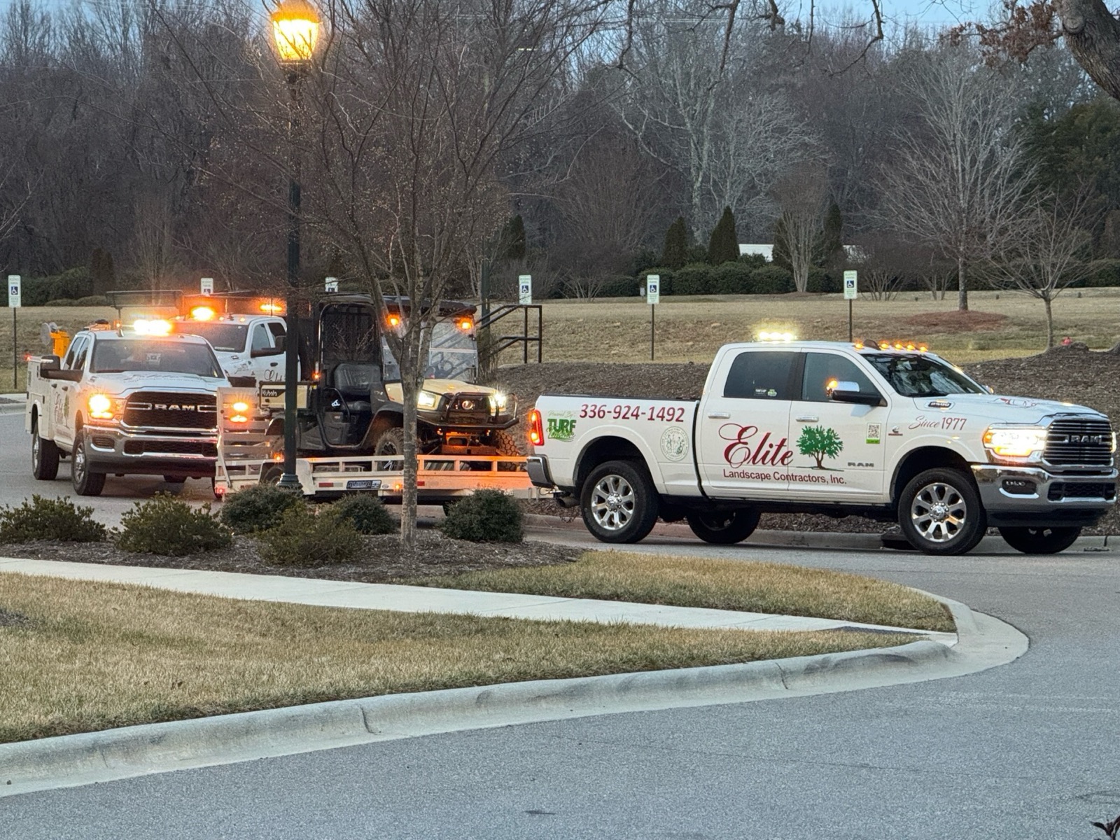 Elite Landscape Contractors service vehicles staged for winter operations